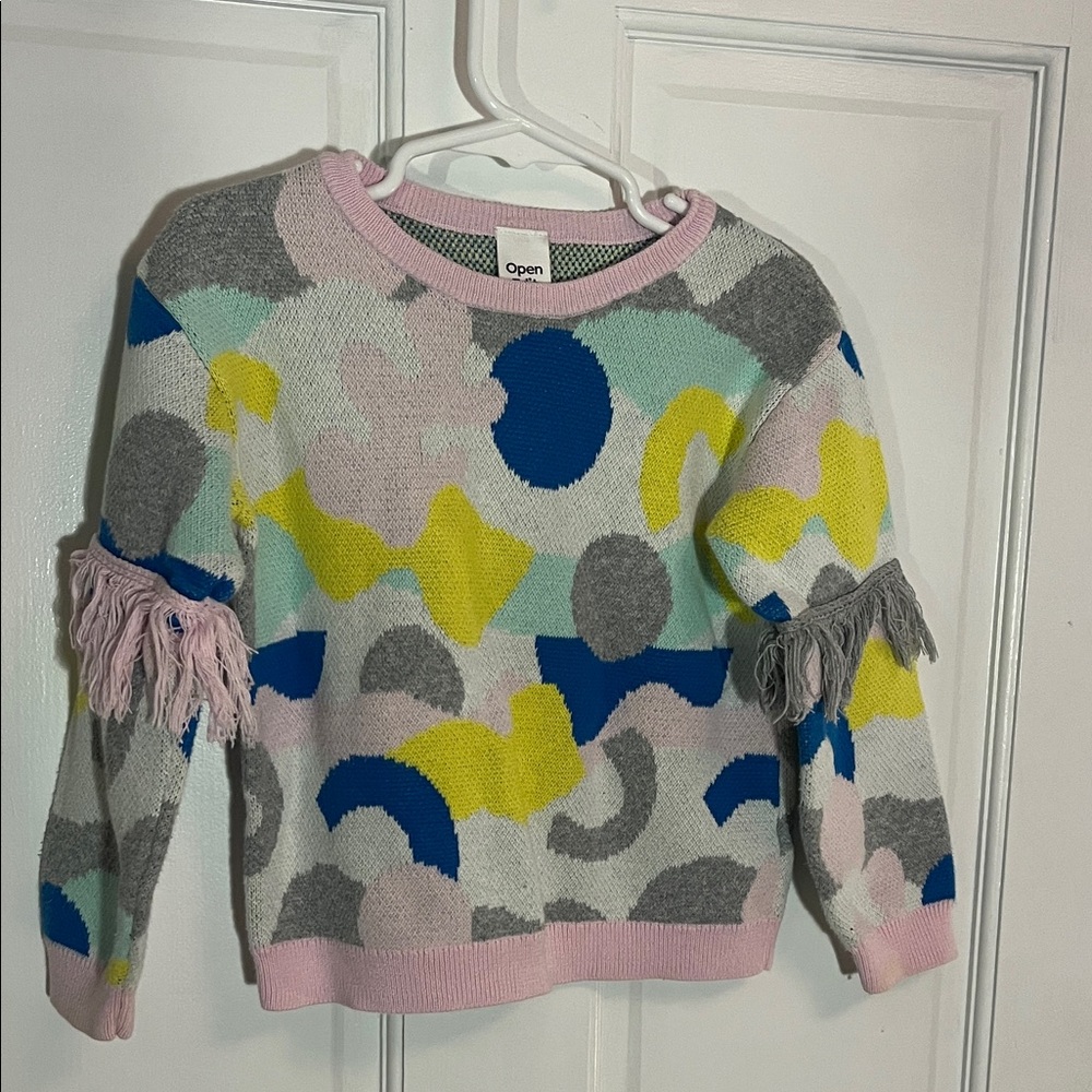 Colorful Kids Sweater with Fringe Details